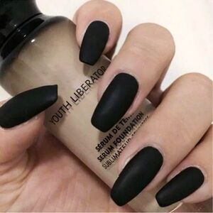 Black  Matte Academia Vamp Goth Coffin 24 Piece Nail Set